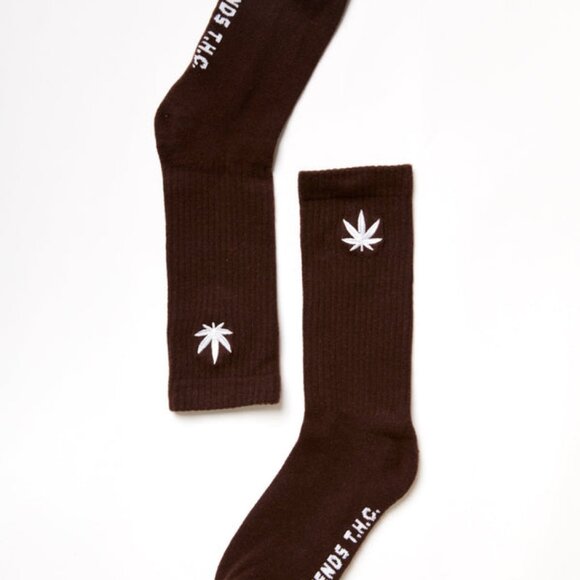 BNWT Afends - Happy Hemp Weed Crew Socks / Coffee Brown / Unisex - Picture 2 of 5